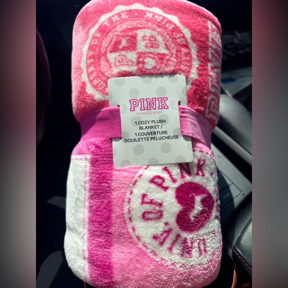 PINK Victoria's Secret Plush Logo Throw Blanket - Hot Pink Patchwork